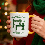 Personalized Multicolor Snowflake Crossword Puzzle Art 11/15 oz Ceramic Mug with Text Name and Year Daily Use Christmas Gift for Family Members