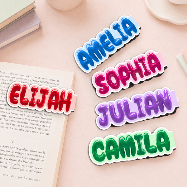 Personalised Bright Colour Pop Art Bubble Name Design Magnetic Bookmark Clip Reading Accessory Daily Use Birthday Gift for Book Lovers Bookworms
