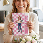 Personalized Checkered 3D-Style Character Artwork Photo A5 Portable Spiral Notebook with Name Office Use Birthday Gift for Coworkers Teachers