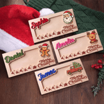 Personalized Merry Christmas Cute Cartoon Pattern Wooden Money Holder with Name Holiday Party Favors Christmas Gift for Kids Family