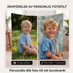Personlig mjuk filt med namn och foto i oljemålningsstil en mysig pläd och inredningsdetalj perfekt present till familjen