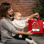 Borsa tote in juta rossa a grande capienza con iniziale personalizzata a tema natalizio e nome: regalo per feste natalizie per familiari, amici e bambini