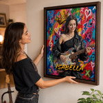 Personalised Graffiti Oil Painting Style Acoustic Electric Guitar Photo Canvas Prints with Name Home Decor Birthday Gift for Friends