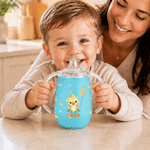 Personalized Cute Cartoon Animal Cloud Star Moon 10 oz Insulated Sippy Cup with Initial Name and Handle Baby Shower Birthday Gift for Kids