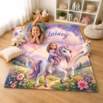 Personalised 3D Cartoon Clouds Fantasy Unicorn Soft Throw Blanket with Name Photo Children's Day Birthday Gift for Girl Kids