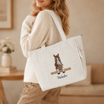 Sac fourre-tout en velours côtelé personnalisable sur le thème du cheval, grande capacité, avec prénom : un cadeau d'anniversaire indispensable pour les passionnés de chevaux