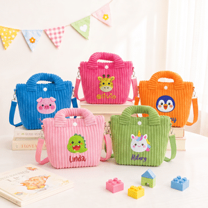 Personalized Colourful Embroidered Fantasy Unicorn Dinosaur Corduroy Crossbody Handbag with Name Birthday Gift for Kids Girls