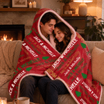 Coperta con cappuccio personalizzata con illustrazione multicolore ad effetto 3D, nuvola di parole, foto in stile cartone animato e testo – Decorazione per la casa, regalo di Natale per familiari e am
