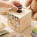 Personalized Cartoon Forest Animal Wooden Money Box Piggy Bank with Name Birthday Children's Day Gift for Boys Girls Kids