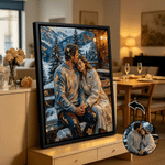 Personalized Gold Foil Oil Painting Style Couple Photo Canvas Prints with Name Home Decor Wedding Anniversary Gift for Couple