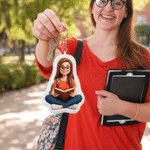 Porte-clés en peluche personnalisé avec photo et illustration de personnage mignon de style 3D, idéal pour un usage quotidien ou comme cadeau d'anniversaire pour les passionnés de lecture