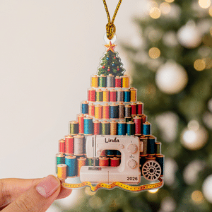 Personalized 3D-Effect Artwork Christmas Theme Sewing Acrylic Ornament with Name and Year Home Decor Christmas Gift for Sewing Lover Craftsman