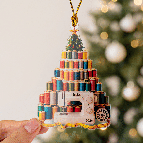 Personalized 3D-Effect Artwork Christmas Theme Sewing Acrylic Ornament with Name and Year Home Decor Christmas Gift for Sewing Lover Craftsman