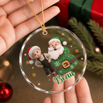 Personalized Cute Cartoon Christmas Initial Glass Ornament with Name and Photo Home Decor Christmas Gift for Boys Girls