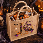 Personalised 3D-Effect Artwork Halloween Witch Vampire Character Photo Large Capacity Jute Bag with Initial and Name Halloween Gift for Kids