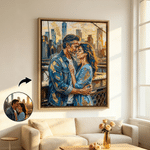 Personalized Gold Foil Oil Painting Style Couple Photo Canvas Prints with Name Home Decor Wedding Anniversary Gift for Couple