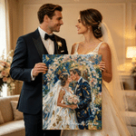 Personalized Gold Foil Oil Painting Style Couple Photo Canvas Prints with Name Home Decor Wedding Anniversary Gift for Couple
