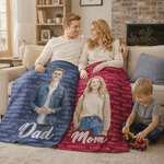 Personalized Colourful Family Photo Soft Throw Blanket with Family Member Names and Text Home Decor Wedding Birthday Gift for Families Parents