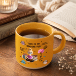 Personalized Cartoon Reading Character Birth Flower 12 oz Pottery Cup with Name Daily Use Birthday Book Club Gift for Book Lovers Bookworms