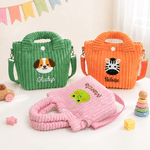 Personalized Colourful Embroidered Fantasy Unicorn Dinosaur Corduroy Crossbody Handbag with Name Birthday Gift for Kids Girls