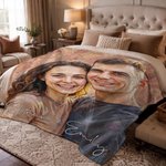 Gepersonaliseerde zachte plaid met foto in olieverfschilderstijl en naam | Woondecoratie cadeau voor verjaardag housewarming voor familie en vrienden