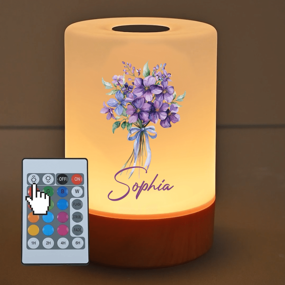 Personalised Birth Flower Dimmable Touch Control Rechargeable Night Light with Name Bedroom Decor Birthday Gift for Women Kids 3
