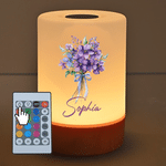 Personalised Birth Flower Dimmable Touch Control Rechargeable Night Light with Name Bedroom Decor Birthday Gift for Women Kids