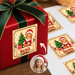 Autocollants photo personnalisés avec effet 3D représentant le Père Noël en personnage de dessin animé, avec prénom – Cadeau de Noël pour la famille et les enfants