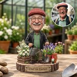 Personalisierter 3D-Optik Holzaufsteller mit Cartoon-Gärtner nach Foto & Wunschtext | Erntedankfest & Dankeschön Geschenk für Gärtner & Gartenfreund