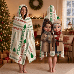 Coperta con cappuccio personalizzata con illustrazione multicolore ad effetto 3D, nuvola di parole, foto in stile cartone animato e testo – Decorazione per la casa, regalo di Natale per familiari e am