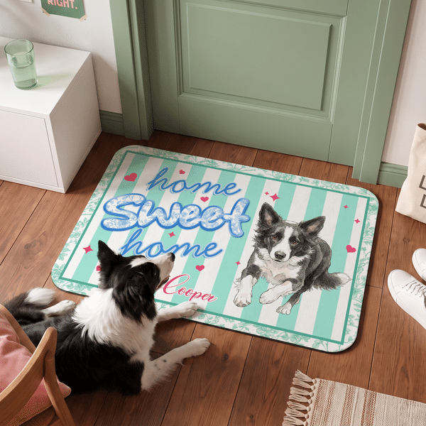 Gepersonaliseerde aquarel-deurmat met foto van huisdier, ‘Home Sweet Home’, antislip, met naam – verjaardags- of housewarmingcadeau voor liefhebbers van huisdieren