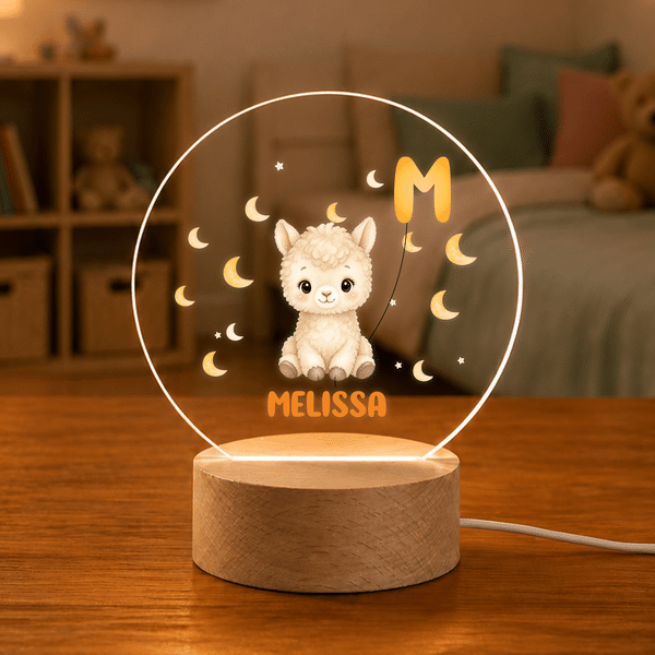 Personalized Cute Cartoon Animal Initial Balloon LED Night Light with Name and Wooden Base Room Decor Birthday Gift for Kids