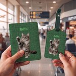 Personalised Cute Pet Portrait PU Leather Passport Holder  Luggage Tag Set with Name Travel Accessory Birthday Gift for Pet Lover