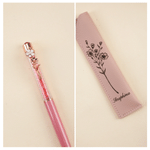 Personalised Line Flower PU Leather Ballpoint Pen Case and Ballpoint Pen Set with Name Birthday Teacher Appreciation Gift for Teachers Women