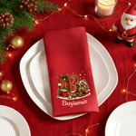 Personalized Plaid Christmas Hat Initial 100% Cotton Red Christmas Napkin with Name Table Decor Christmas Gift for Family Friends