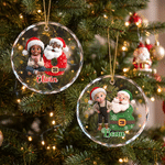 Personalized Cute Cartoon Christmas Initial Glass Ornament with Name and Photo Home Decor Christmas Gift for Boys Girls