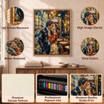 Personalized Gold Foil Oil Painting Style Couple Photo Canvas Prints with Name Home Decor Wedding Anniversary Gift for Couple