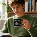 Personalized Cartoon Reading Character Birth Flower 12 oz Pottery Cup with Name Daily Use Birthday Book Club Gift for Book Lovers Bookworms