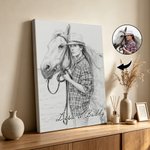 Gepersonaliseerde fotodoeken in schetsstijl met paardenliefhebber-thema en naam – Woonaccessoires, verzonden vanuit de VS – Verjaardagscadeau voor paardenliefhebbers van een paardenranch