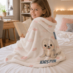 Personalised Cute Star Cloud Moon Animal Soft Throw Hooded Blanket with Name and Initial Daily Use Birthday Christmas Gift for Boys Girls