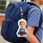 Porte-clés en peluche personnalisé avec photo et illustration de personnage mignon de style 3D, idéal pour un usage quotidien ou comme cadeau d'anniversaire pour les passionnés de lecture