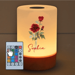 Luz nocturna personalizada con flor del mes de nacimiento, intensidad regulable, colores ajustables, control táctil, con nombre y mando a distancia; decoración para el dormitorio; regalo de cumpleaños