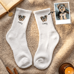 Personalised Funny Pet Character Face Photo Cosy Warm Quart Crew Socks with Name Birthday Gift for Friends Pet Lovers