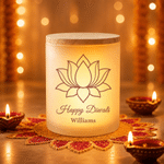 Personalised Lotus Oil Lamp Mandala Style Memorial Candle Holder with Text and LED Candle Diwali Baptism Religious Gift for Family Friends