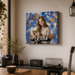 Personalised Graffiti Oil Painting Style Acoustic Electric Guitar Photo Canvas Prints with Name Home Decor Birthday Gift for Friends