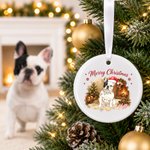 Personalised Watercolor Style Christmas Lights Pet Portrait Circle Heart Ceramic Ornament with Name Home Decor Christmas Gift for Pet Owners