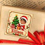 Autocollants photo personnalisés avec effet 3D représentant le Père Noël en personnage de dessin animé, avec prénom – Cadeau de Noël pour la famille et les enfants