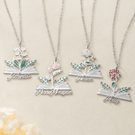 Personalised Birth Flower Book Necklace with Name Dainty Jewellery Christmas Anniversary Birthday Gift for Women