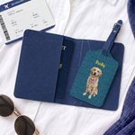 Personalised Cute Pet Portrait PU Leather Passport Holder  Luggage Tag Set with Name Travel Accessory Birthday Gift for Pet Lover