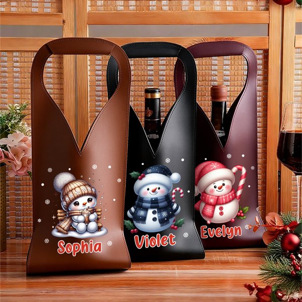 Sac à vin en cuir PU avec nom et poignée protectrice Accessoires pour le vin Cadeau de Noël pour les amateurs de vin